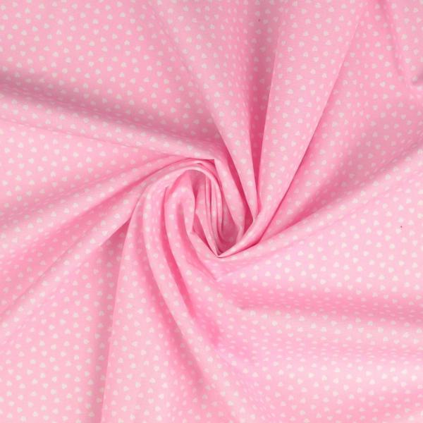 Baumwoll Druck kleine Herzen Weiß auf Babyrosa